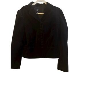 Gap Black Velvet Woman's Size 14 Notch Collar Button Up Lined Blazer Holiday